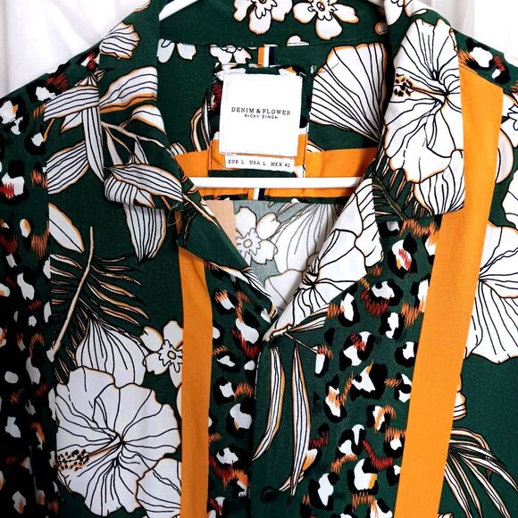 Denim & Flower Ricky Singh Short Sleeve SZ L Tropical Print Viscose Shirt - Picture 2 of 10